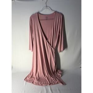 Caden Lane Maternity Robe Bamboo Viscose Knee Length Wrap Pink One Size Soft